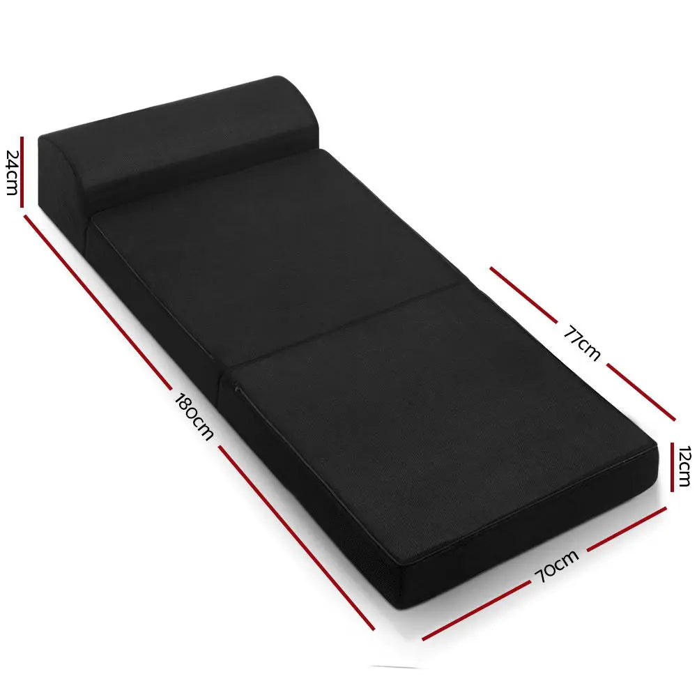 Giselle Bedding Folding Foam Mattress Portable Single Sofa Bed Mat Air Mesh Fabric Black Summer Shield