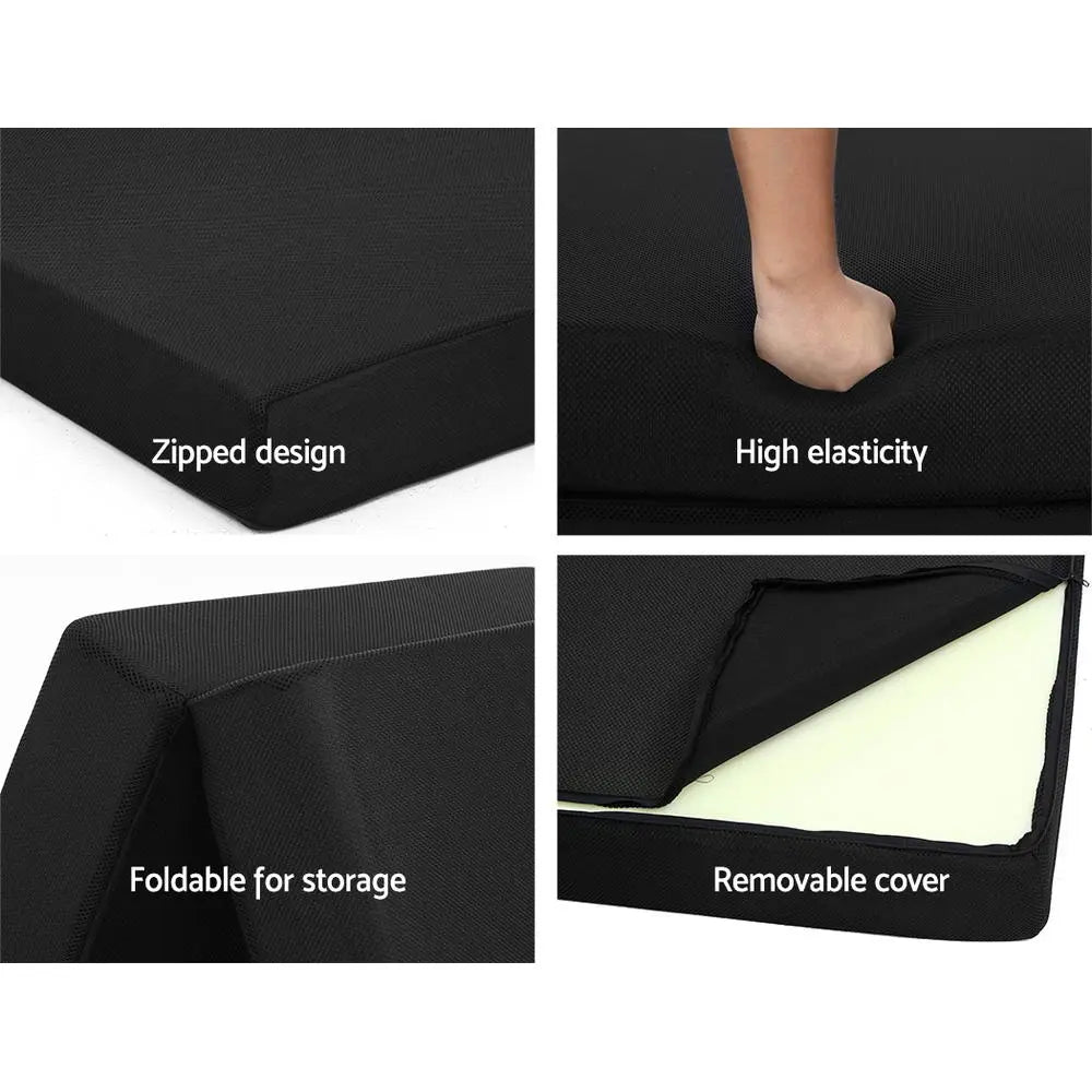 Giselle Bedding Folding Foam Mattress Portable Single Sofa Bed Mat Air Mesh Fabric Black Summer Shield