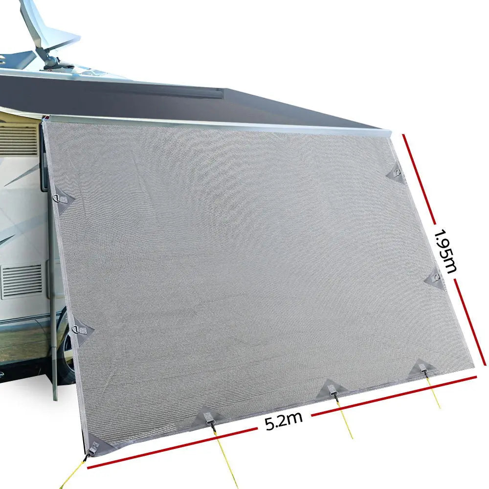 5.2M Caravan Privacy Screens 1.95m Roll Out Awning End Wall Side Sun Shade Summer Shield