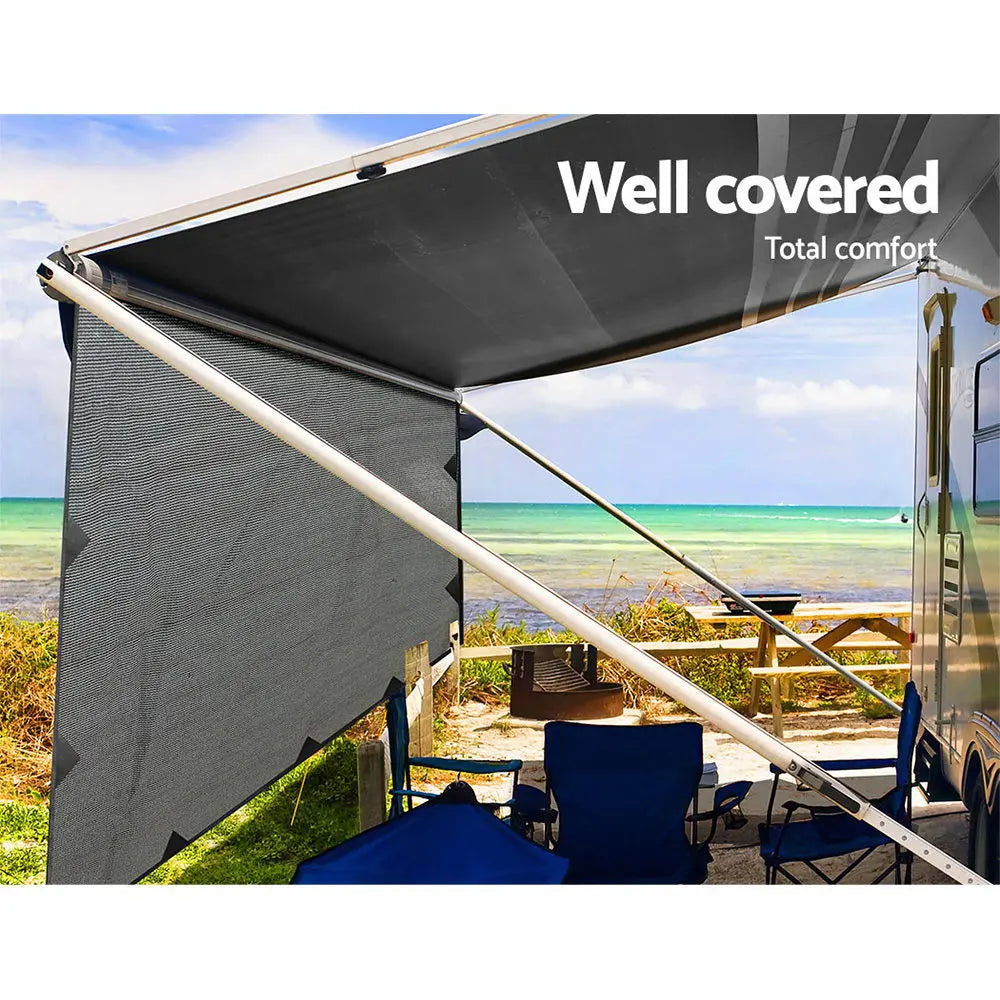 5.2M Caravan Privacy Screens 1.95m Roll Out Awning End Wall Side Sun Shade Summer Shield