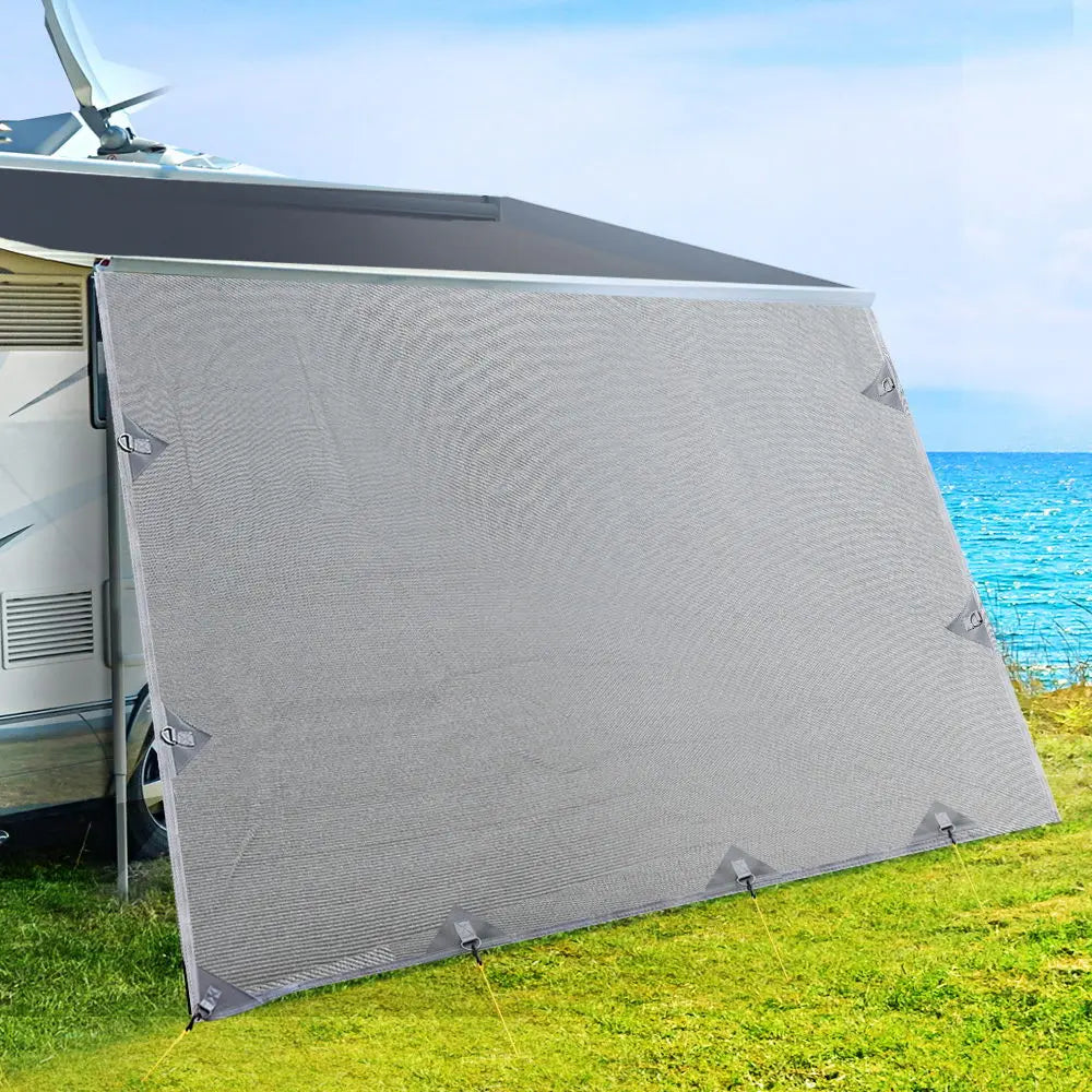 5.2M Caravan Privacy Screens 1.95m Roll Out Awning End Wall Side Sun Shade Summer Shield