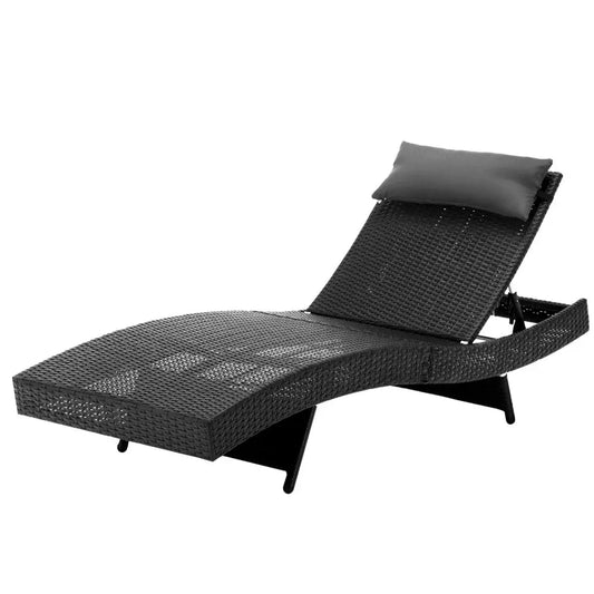 Gardeon Outdoor Wicker Sun Lounge - Black Summer Shield