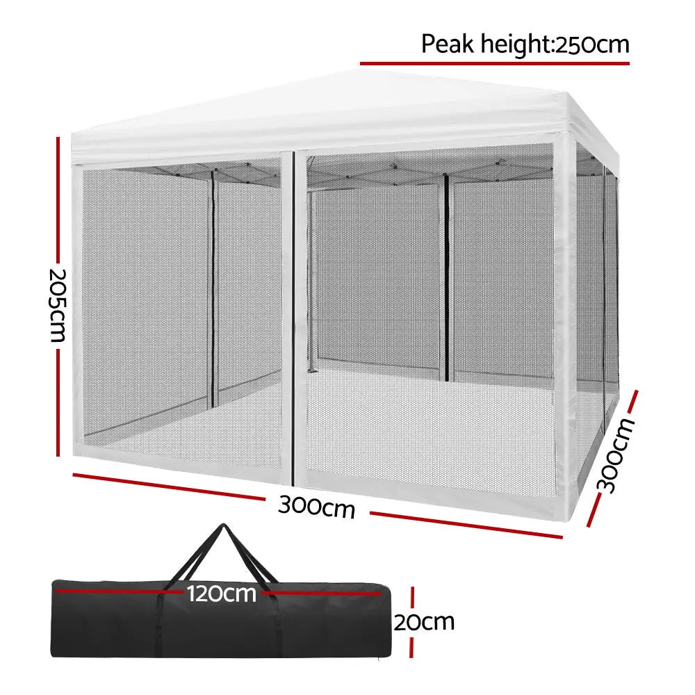 Instahut Gazebo Pop Up Marquee 3x3m Wedding Party Outdoor Camping Tent Canopy Shade Mesh Wall White Summer Shield