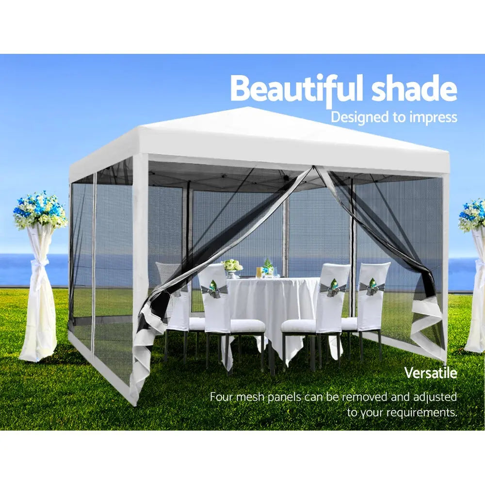 Instahut Gazebo Pop Up Marquee 3x3m Wedding Party Outdoor Camping Tent Canopy Shade Mesh Wall White Summer Shield