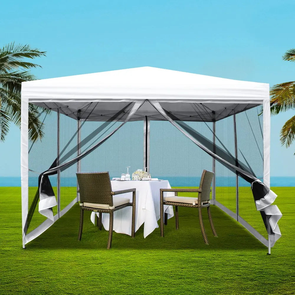 Instahut Gazebo Pop Up Marquee 3x3m Wedding Party Outdoor Camping Tent Canopy Shade Mesh Wall White Summer Shield