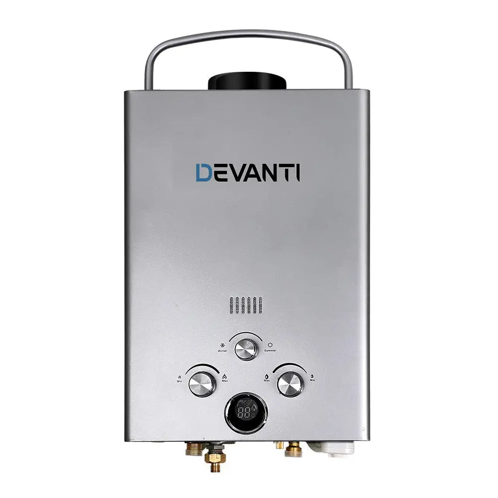 Devanti Portable Gas Water Heater 8LPM Outdoor Camping Shower Grey Summer Shield