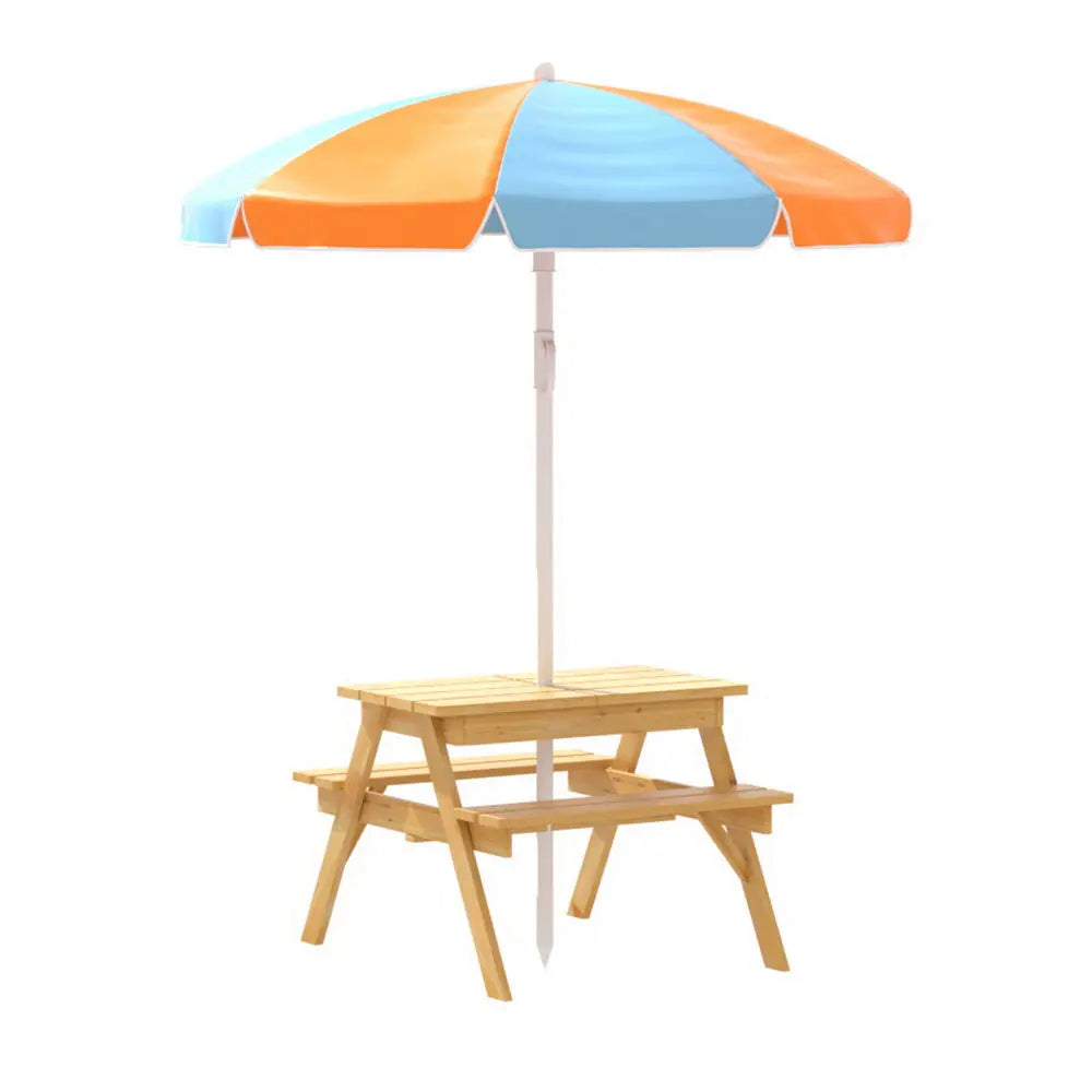 Keezi Kids Outdoor Table and Chairs Picnic Bench Set Umbrella Water Sand Pit Box Summer Shield