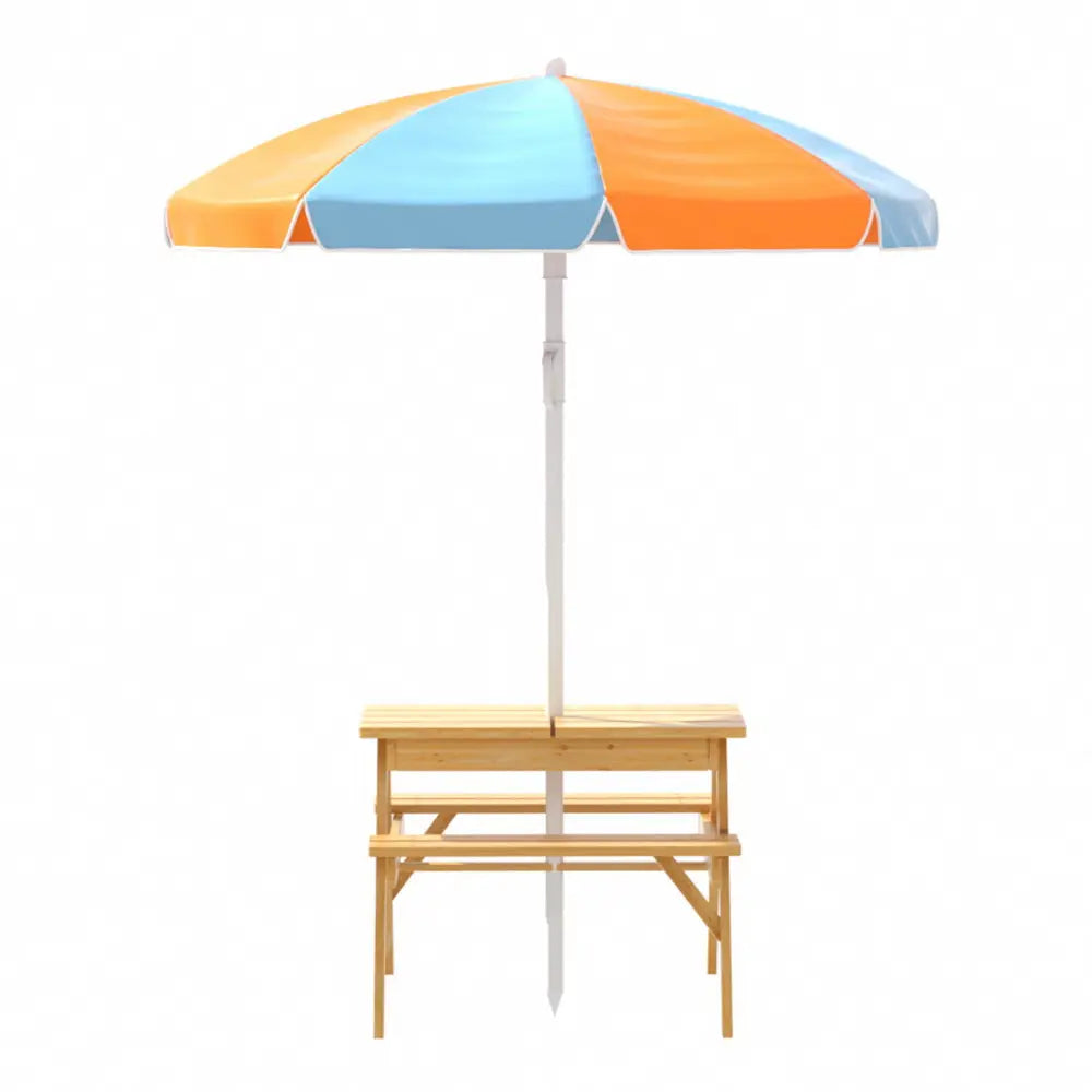 Keezi Kids Outdoor Table and Chairs Picnic Bench Set Umbrella Water Sand Pit Box Summer Shield