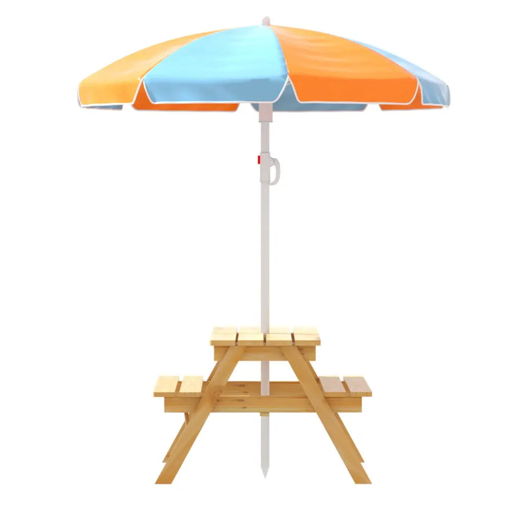 Keezi Kids Outdoor Table and Chairs Picnic Bench Set Umbrella Water Sand Pit Box Summer Shield