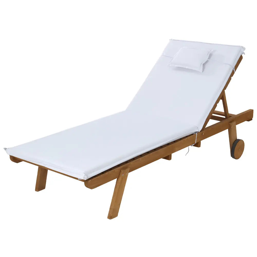 Gardeon Sun Lounge Wooden Lounger Outdoor Furniture Day Bed Wheel Patio White Summer Shield