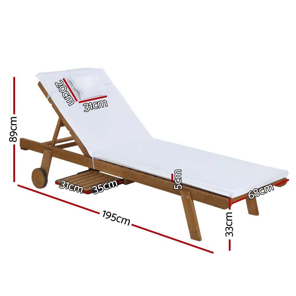 Gardeon Sun Lounge Wooden Lounger Outdoor Furniture Day Bed Wheel Patio White Summer Shield