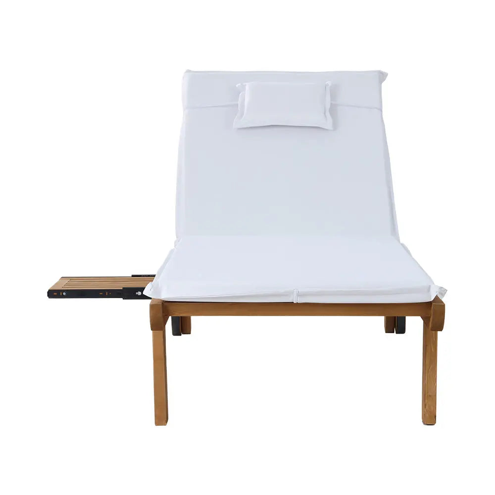 Gardeon Sun Lounge Wooden Lounger Outdoor Furniture Day Bed Wheel Patio White Summer Shield