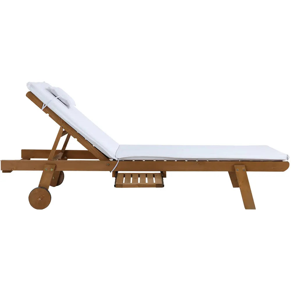 Gardeon Sun Lounge Wooden Lounger Outdoor Furniture Day Bed Wheel Patio White Summer Shield