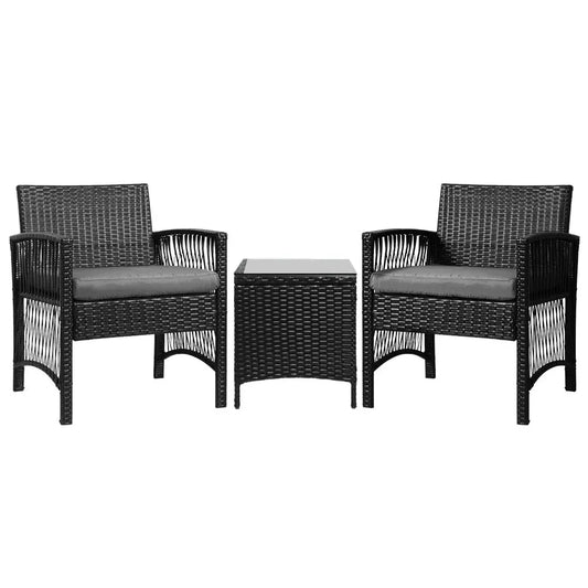 Gardeon Patio Furniture Outdoor Bistro Set Dining Chairs Setting 3 Piece Wicker Summer Shield