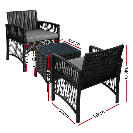 Gardeon Patio Furniture Outdoor Bistro Set Dining Chairs Setting 3 Piece Wicker Summer Shield