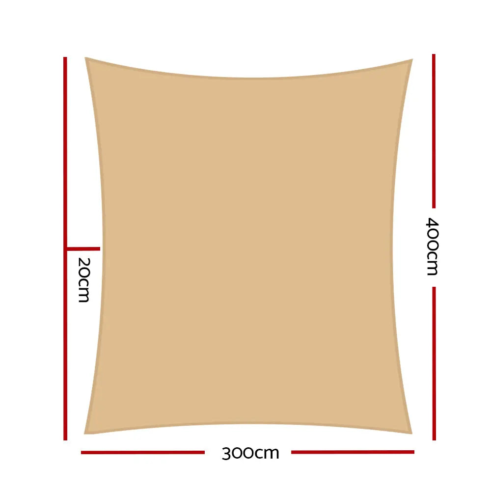 Instahut 3 x 4m Waterproof Rectangle Shade Sail Cloth - Sand Beige Summer Shield