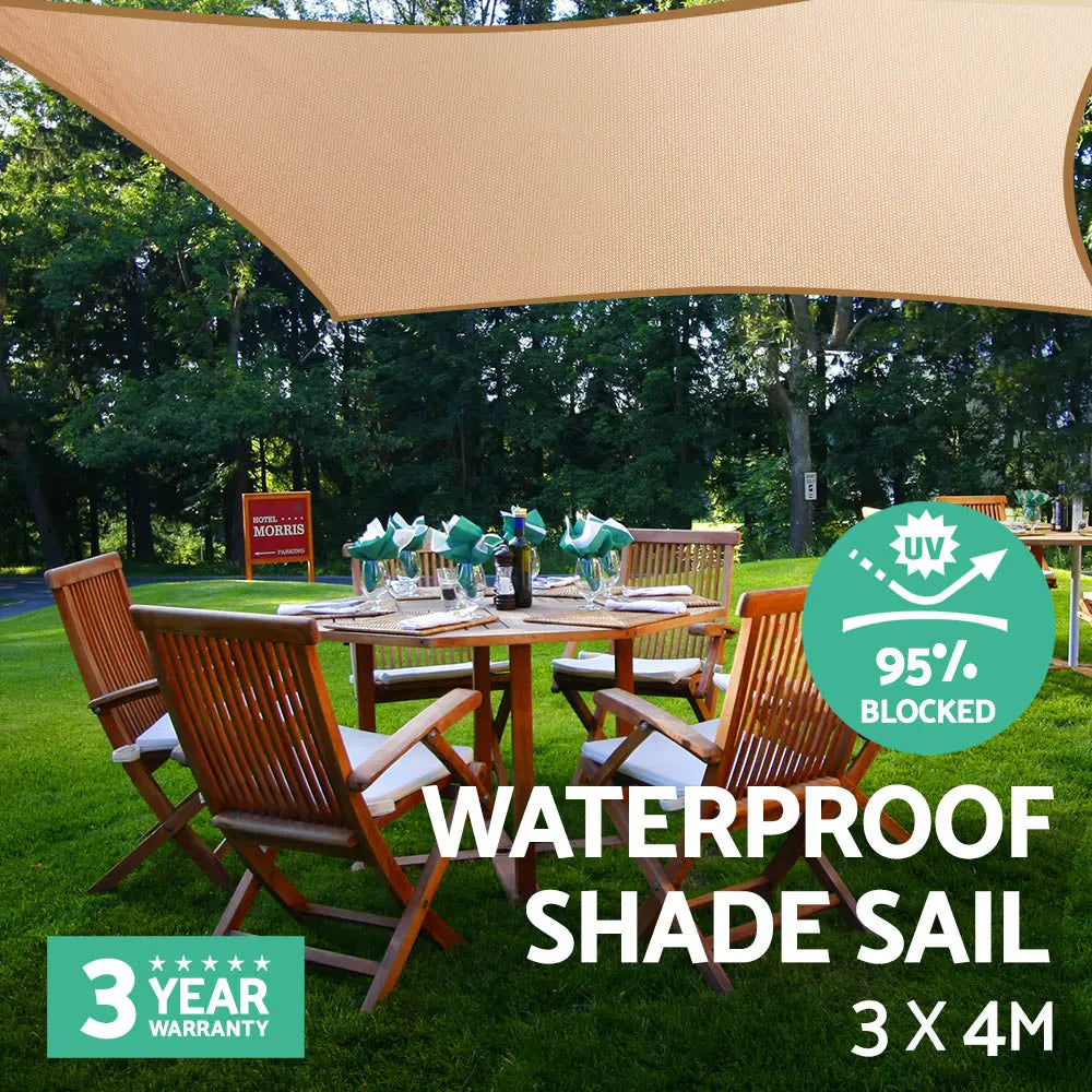 Instahut 3 x 4m Waterproof Rectangle Shade Sail Cloth - Sand Beige Summer Shield