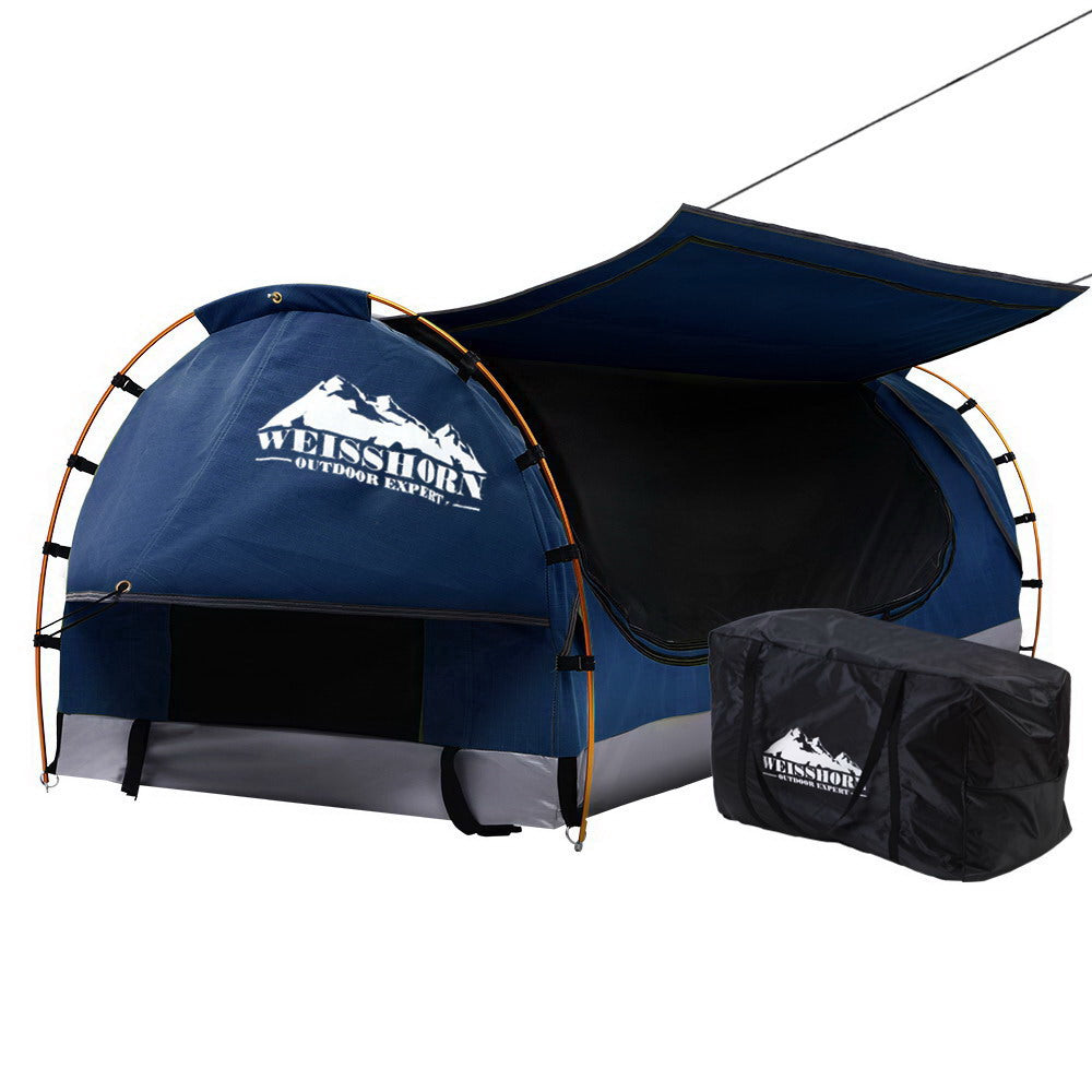 Weisshorn Swag King Single Camping Canvas Free Standing Swags Blue Dome Tent