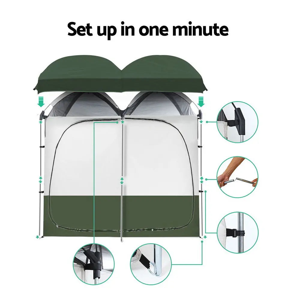 Weisshorn Double Camping Shower Toilet Tent Outdoor Portable Change Room Green Summer Shield