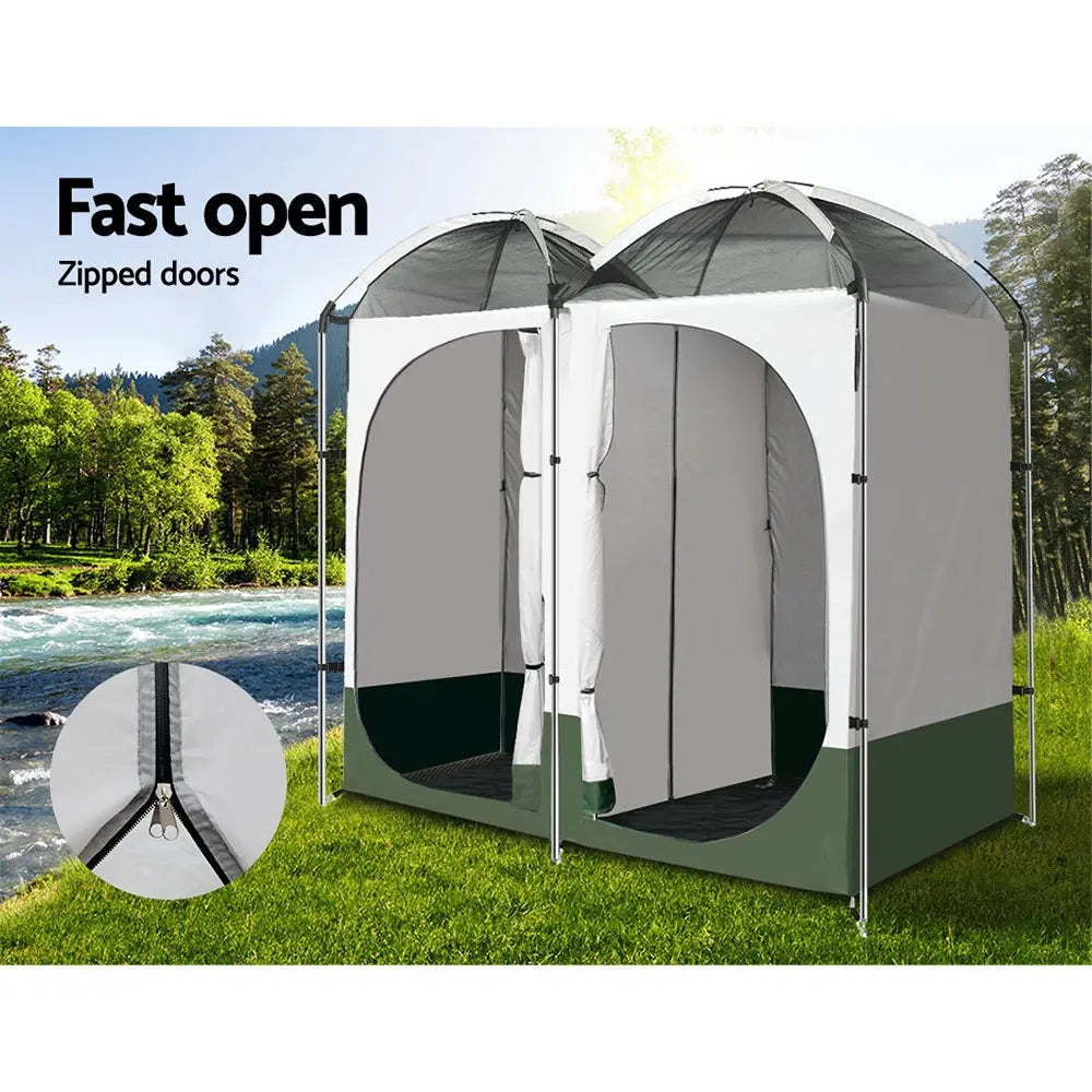 Weisshorn Double Camping Shower Toilet Tent Outdoor Portable Change Room Green Summer Shield