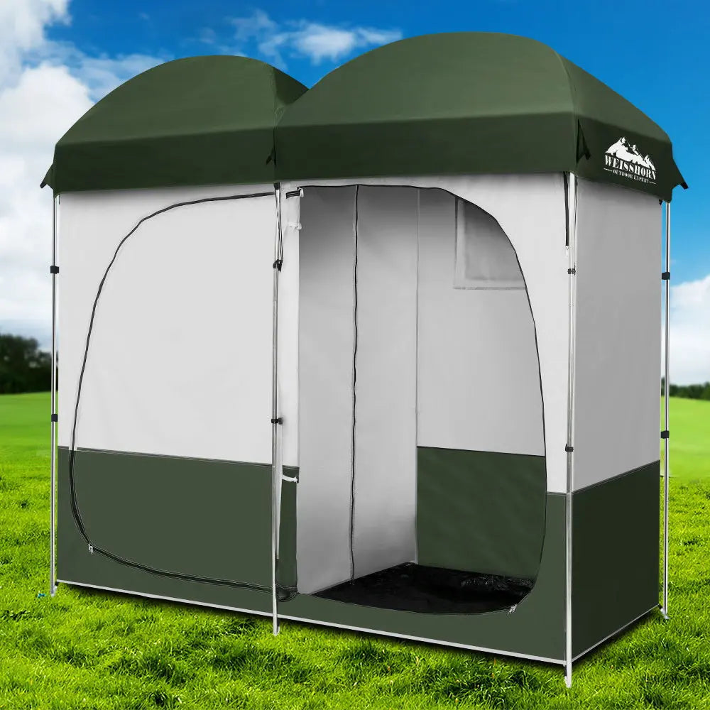 Weisshorn Double Camping Shower Toilet Tent Outdoor Portable Change Room Green Summer Shield