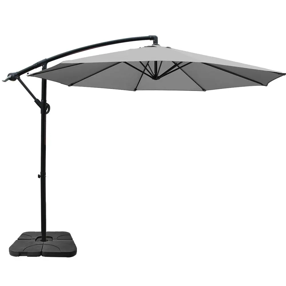 Instahut 3M Umbrella with 50x50cm Base Outdoor Umbrellas Cantilever Sun Stand UV Garden Grey Summer Shield