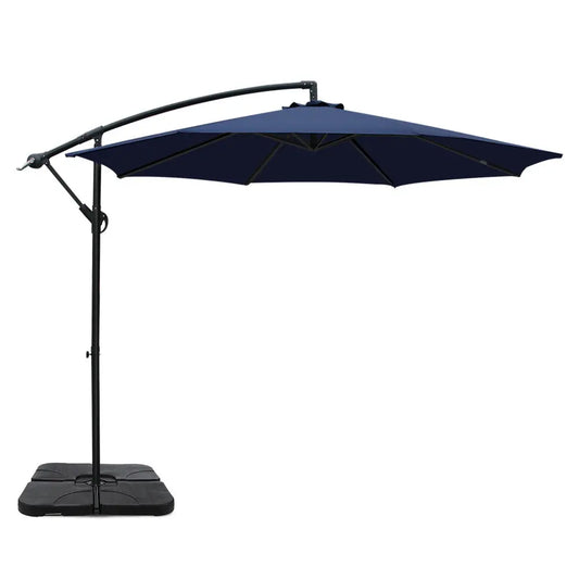 Instahut 3M Umbrella with 50x50cm Base Outdoor Umbrellas Cantilever Sun Stand UV Garden Navy Summer Shield