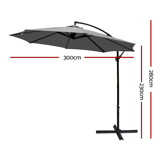 Instahut Outdoor Umbrella 3M Cantilever Beach Garden Patio Charcoal Summer Shield