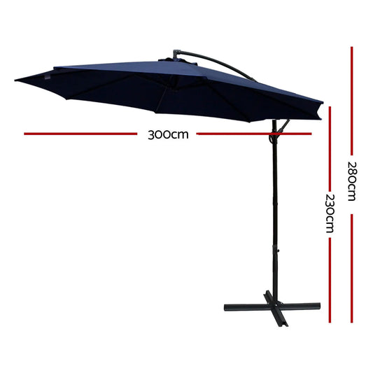 Instahut 3M Cantilevered Outdoor Umbrella - Navy Summer Shield