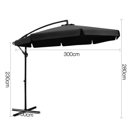 Instahut 3M Outdoor Umbrella - Black Summer Shield