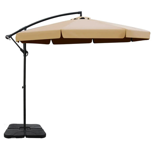 Instahut 3M Umbrella with 50x50cm Base Outdoor Umbrellas Cantilever Patio Sun Beach UV Beige Summer Shield