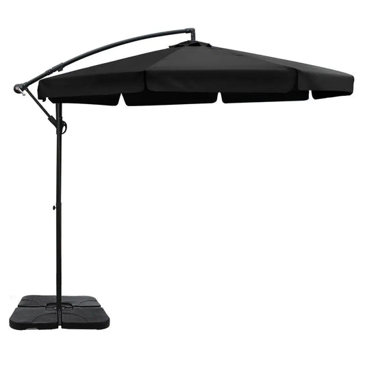 Instahut 3M Umbrella with 50x50cm Base Outdoor Umbrellas Cantilever Patio Sun Beach UV Black Summer Shield