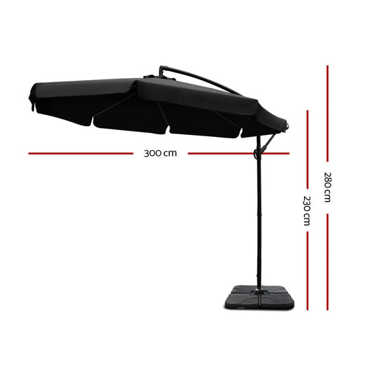 Instahut 3M Umbrella with 50x50cm Base Outdoor Umbrellas Cantilever Patio Sun Beach UV Black Summer Shield