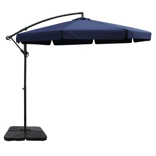 Instahut 3M Umbrella with 50x50cm Base Outdoor Umbrellas Cantilever Patio Sun Beach UV Navy Summer Shield