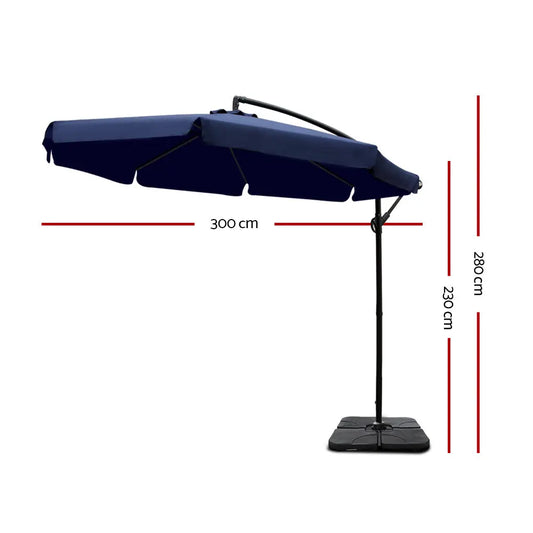 Instahut 3M Umbrella with 50x50cm Base Outdoor Umbrellas Cantilever Patio Sun Beach UV Navy Summer Shield