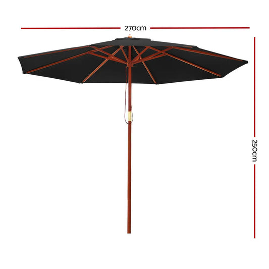 Instahut Outdoor Umbrella 2.7M Pole Cantilever Stand Garden Umbrellas Patio Black Summer Shield