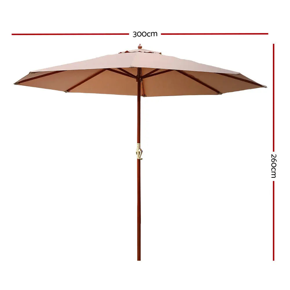 Instahut Outdoor Umbrella 3M Pole Cantilever Stand Garden Umbrellas Patio Beige Summer Shield