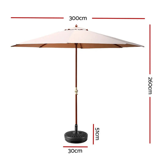 Instahut Outdoor Umbrella Pole Umbrellas 3M with Base Garden Stand Deck Beige Summer Shield