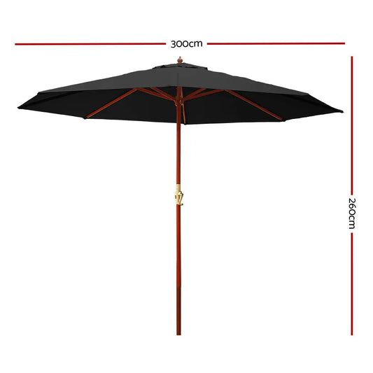 Instahut Outdoor Umbrella 3M Pole Cantilever Stand Garden Umbrellas Patio Black Summer Shield