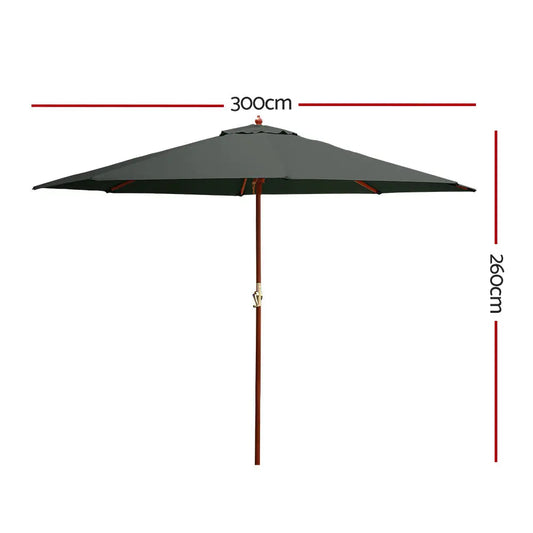 Instahut Outdoor Umbrella 3M Pole Umbrellas Stand Sun Beach Garden Deck Charcoal Summer Shield