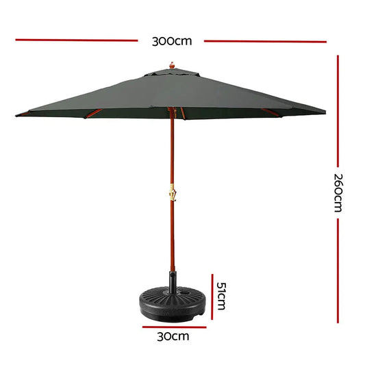 Instahut Outdoor Umbrella Pole Umbrellas 3M W/ Base Garden Stand Deck Charcoal Summer Shield