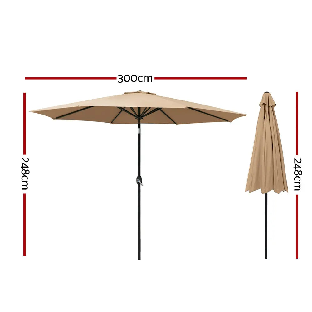 Instahut Outdoor Umbrella 3m Umbrellas Beach Garden Tilt Sun Patio Deck Pole UV Summer Shield