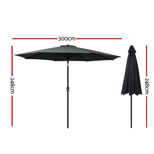 Instahut Outdoor Umbrella 3m Umbrellas Garden Beach Tilt Sun Patio Deck Pole UV