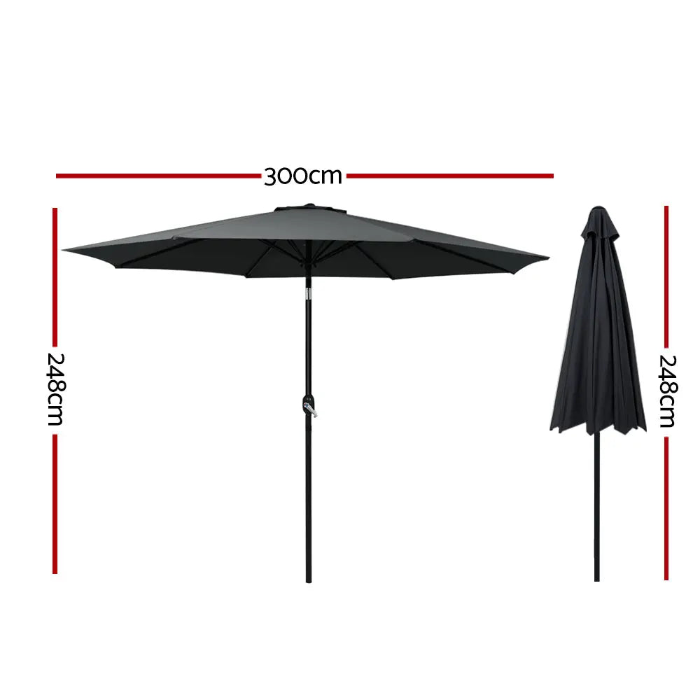 Instahut Outdoor Umbrella 3m Umbrellas Garden Beach Tilt Sun Patio Deck Pole UV Summer Shield