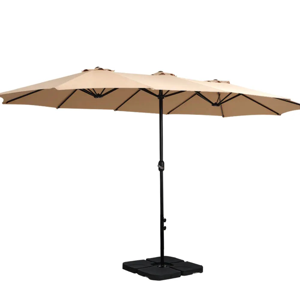 Instahut Outdoor Umbrella Beach Twin Base Stand Garden Sun Shade Beige 4.57m Summer Shield