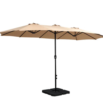 Instahut Outdoor Umbrella Beach Twin Base Stand Garden Sun Shade Beige 4.57m Summer Shield