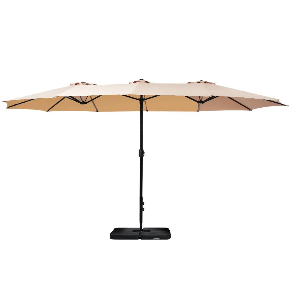 Instahut Outdoor Umbrella Beach Twin Base Stand Garden Sun Shade Beige 4.57m Summer Shield