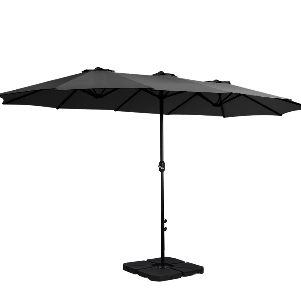 Instahut Outdoor Umbrella Beach Twin Base Stand Garden Sun Shade Black 4.57m