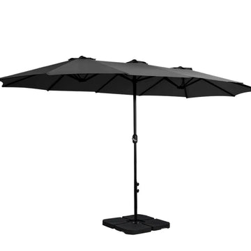 Instahut Outdoor Umbrella Beach Twin Base Stand Garden Sun Shade Black 4.57m Summer Shield