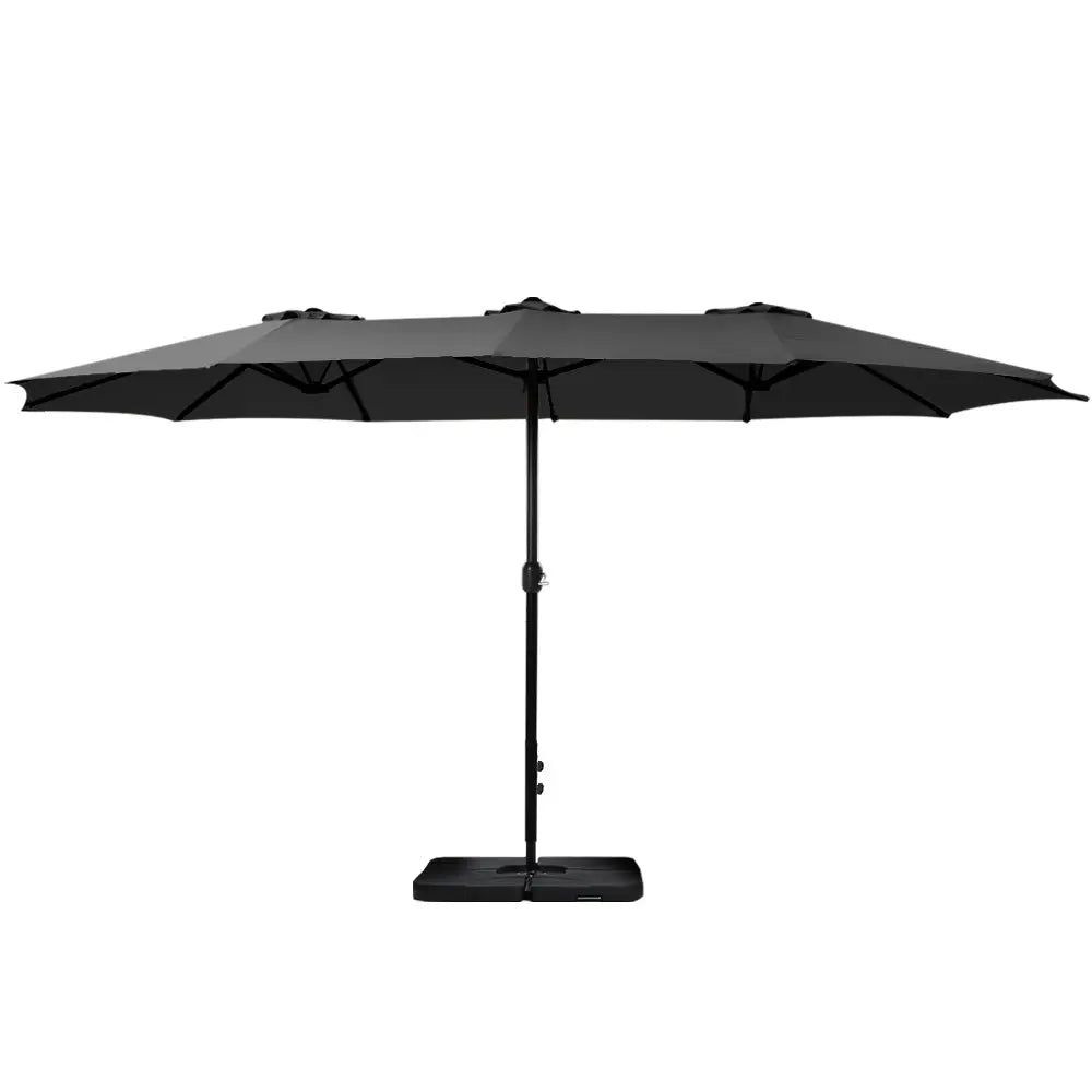 Instahut Outdoor Umbrella Beach Twin Base Stand Garden Sun Shade Black 4.57m Summer Shield